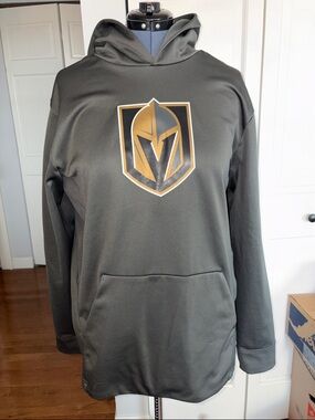 Men's Gray Pullover Hoodie with Gold Shield Logo